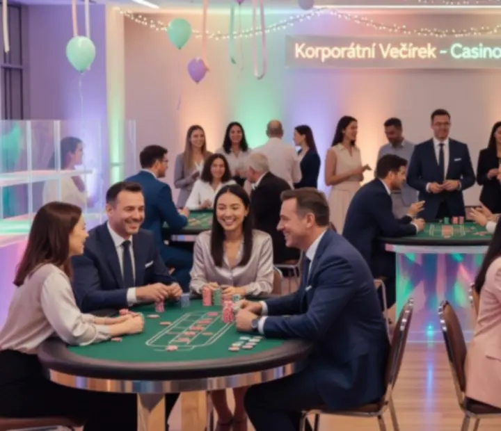 Hosté u herních stolů během kasinového večírku