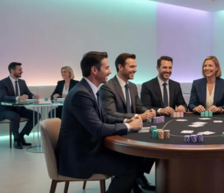 Profesně laděný kasinový večer s pokerovým stolem a hosty v business dress codu